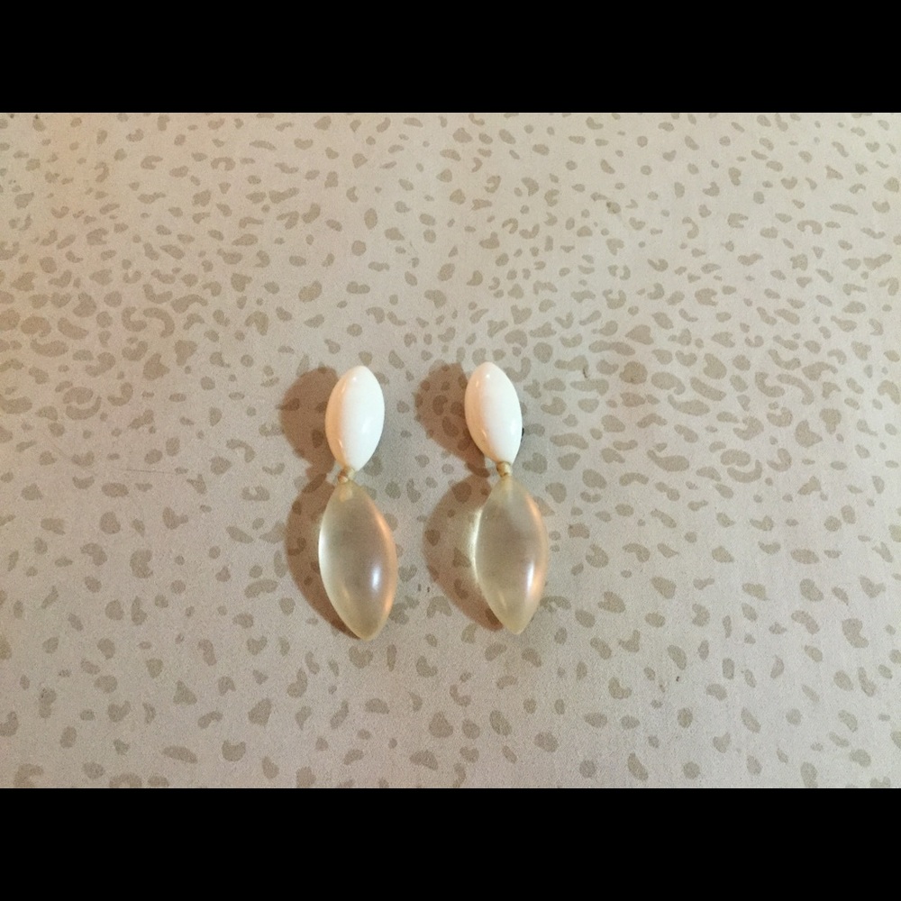 White and lucite clip earrings